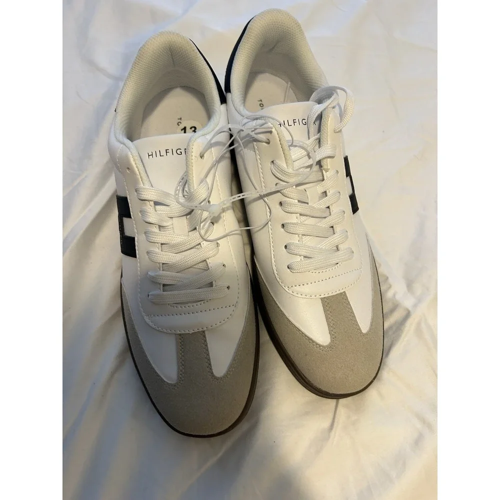 Tommy Hilfiger White Black Beige Lace Up Sneakers TMLERGE-R